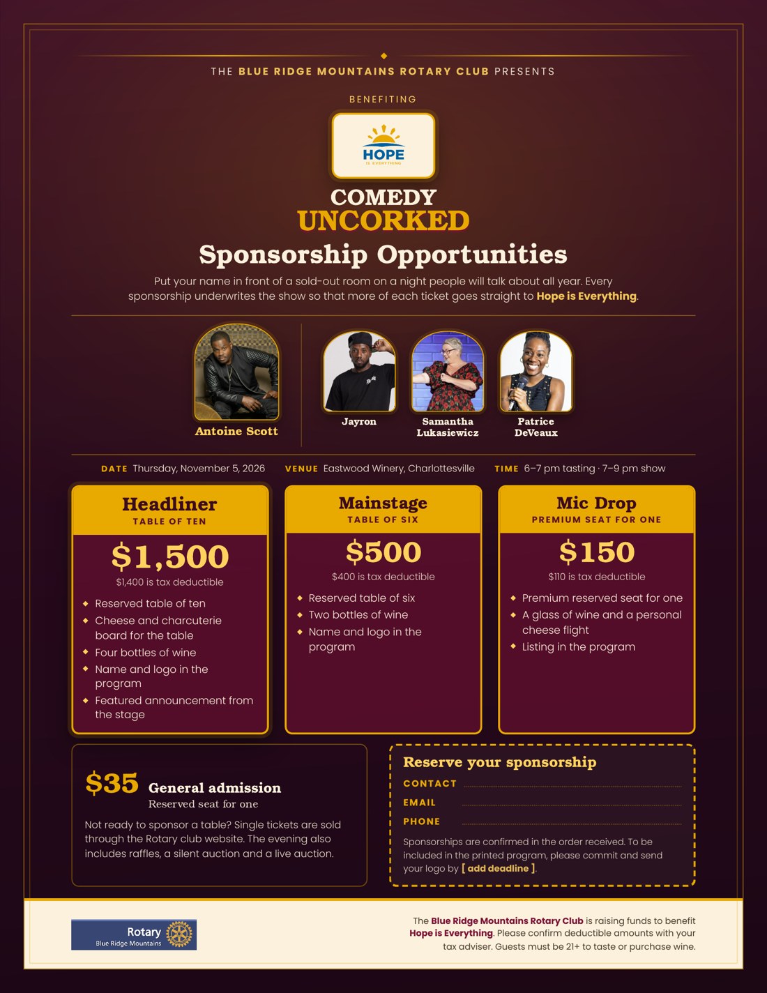 Comedy Uncorked sponsorship prospectus